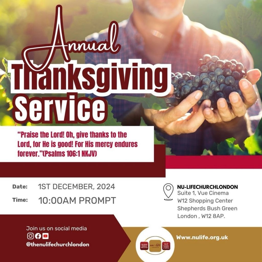 Sun 1st December Thanks Giving Service